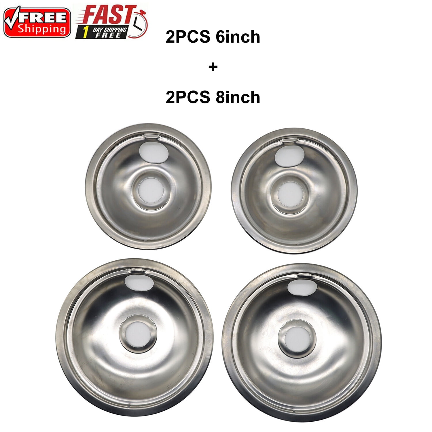 316048413 and 316048414 Range Burner Chrome Drip Pan Bowls Set 4 Pack