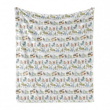Cartoon Animal Soft Flannel Fleece Blanket, Funny Cartoon Village Countryside Farmland Theme Drawing Style Kids Pattern, Cozy Plush for Indoor and Outdoor Use, 50" x 70", Multicolor, by Ambesonne