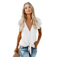 thumbnail image 1 of Women's White/Blue Forever Tonight Button Down Tie Top, 1 of 5