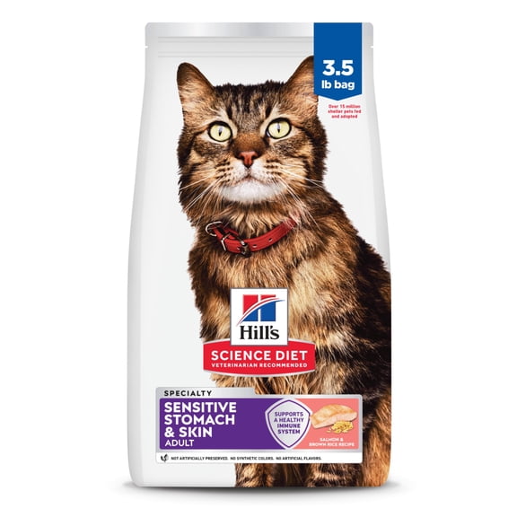 Hill's Science Diet Sensitive Stomach & Skin Salmon & Brown Rice Recipe Dry Cat Food, 3.5lb Bag