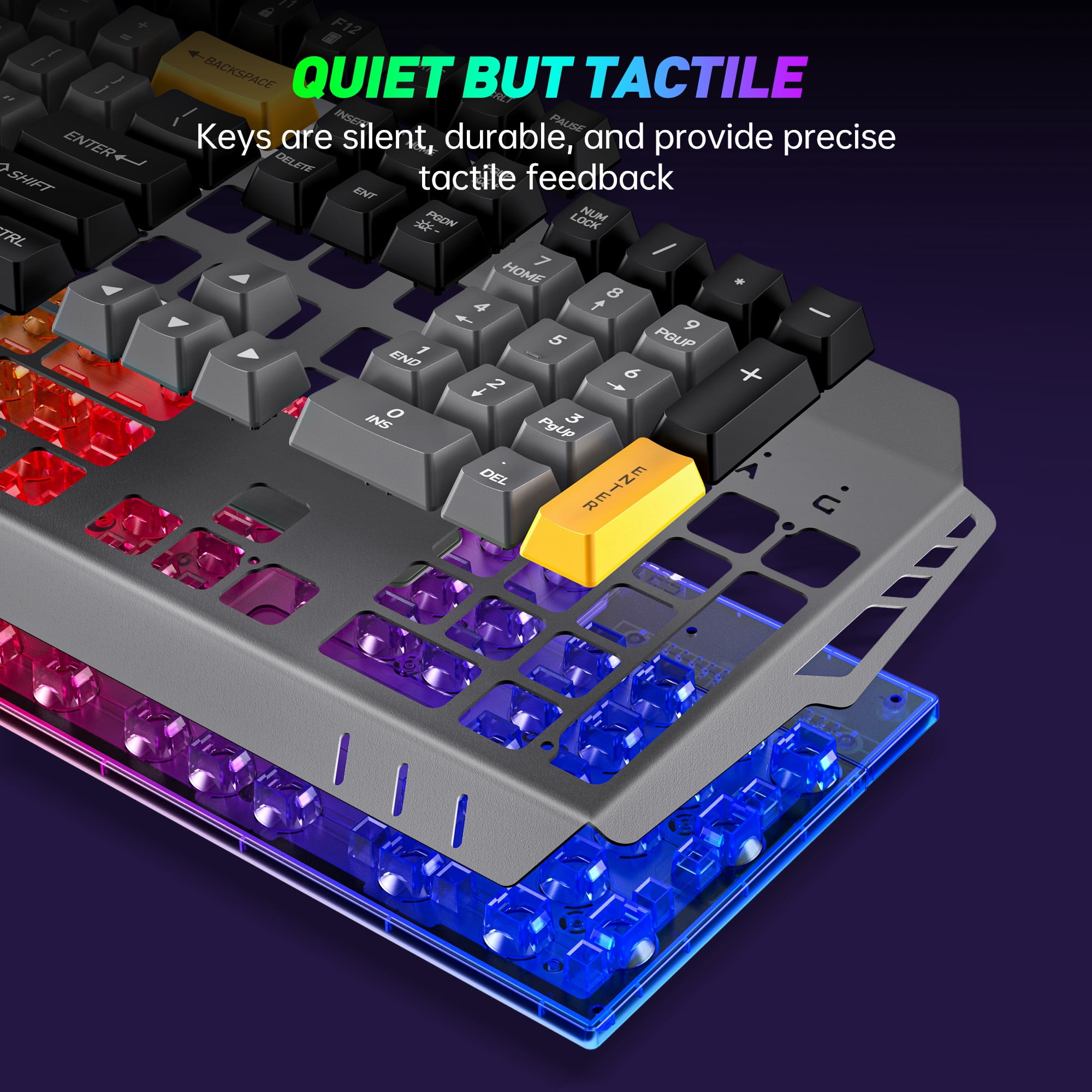 104 Keys RGB Light up Gaming Keyboard, All-Metal Panel & IPX3 Waterproof with Detachable Wrist Rest - USB Wired Computer Keyboard for Windows PC Gamer, Black & Gray