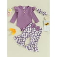 thumbnail image 4 of Infant Baby Girls Sping Fall Outfits Long Sleeve Ribbed Romper Daisy Elastic Flared Pants Headband 3Pcs Clothes Set, 4 of 8