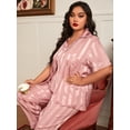 thumbnail image 4 of Plus Striped Jacquard Contrast Piping Satin Blouse & Pants PJ Set, 4 of 4