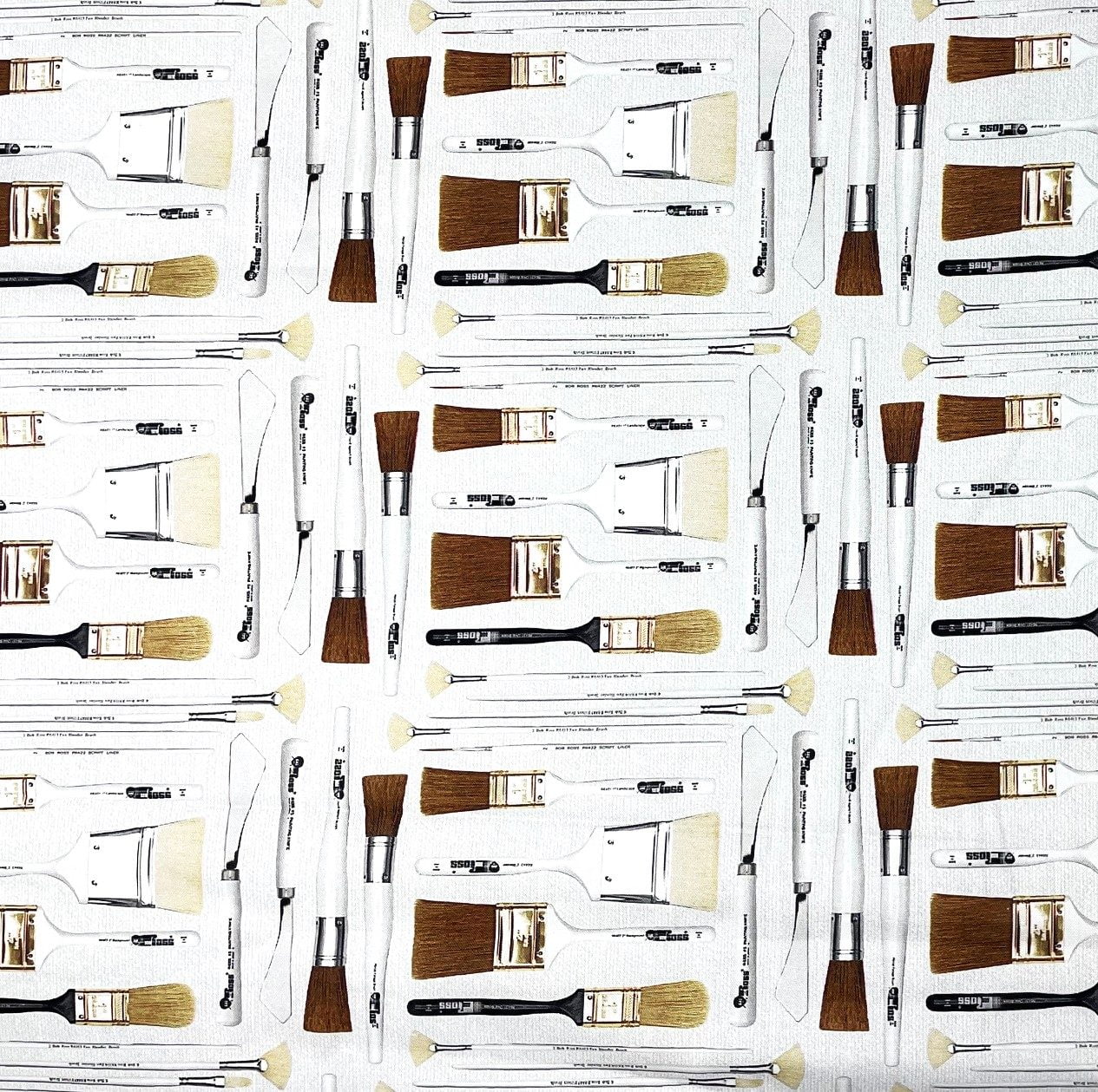 1 Yard - Artist Paint Brushes Joy of Painting Bob Ross on Gray Cotton Fabric (Great for Quilting, Sewing, Craft Projects, Throw Pillows & More) 1 Yard X 44" Wide