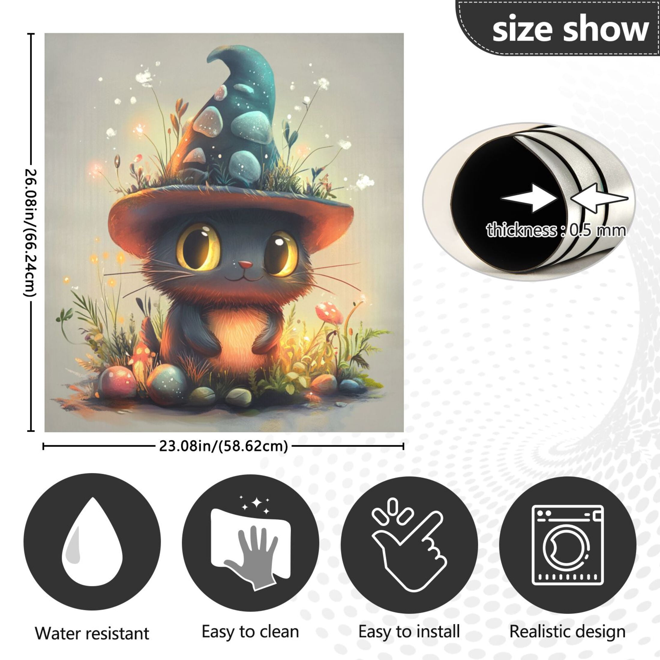Dishwasher Magnetic Sticker 23x26 Inch Refrigerator Magnetic Sticker Washing Machine Magnetic Sticker Kitchen Panel Magnetic Sticker Home Decor Black Hat Cat