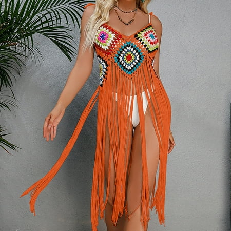 Deals of The Day! Abomasnow Clearance Swimsuit Cover Up for Women  Crochet Fringe Hem Beach Swimsuit Bikini Coverups Summer Pool Swimwear Dress