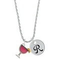 thumbnail image 1 of Delight Jewelry Silvertone Hot Pink Tropical Drink Silvertone Script Initial Disc - R - Charm Necklace, 20"+3", 1 of 4