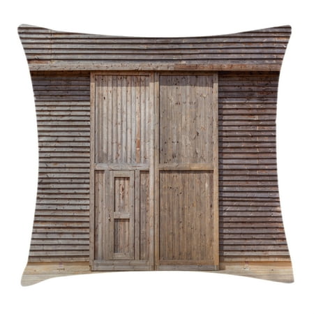 - Industrial Throw Pillow Cushion Cover, Old Wooden Timber Oak Barn Door Farmhouse Countryside Rural House Village Artsy Print, Decorative Square Accent Pillow Case, 18 X 18 Inches, Brown, by Ambesonne