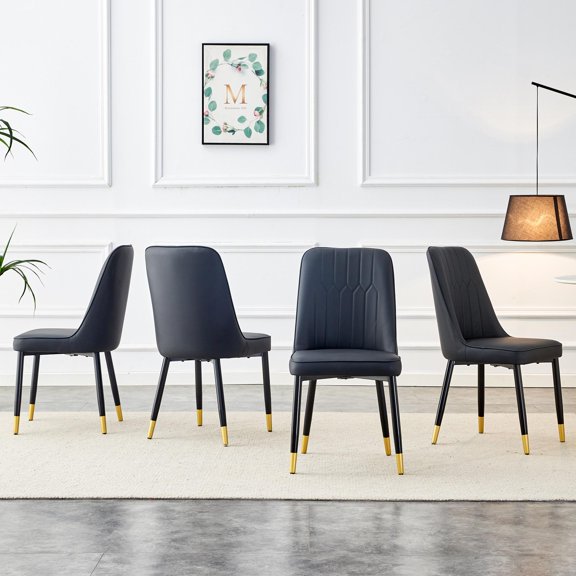 Sumdeal PU Leather Dining Chairs with Black Metal Legs (Kitchen, Bedroom, Office),Set of 4,Black