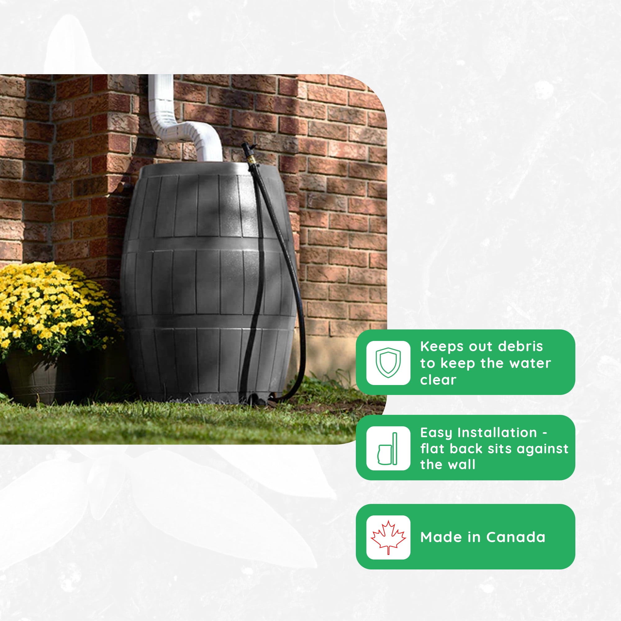 FCMP Outdoor RC4000 Raincatcher 50 Gallon Rain Catcher Barrel, Grey