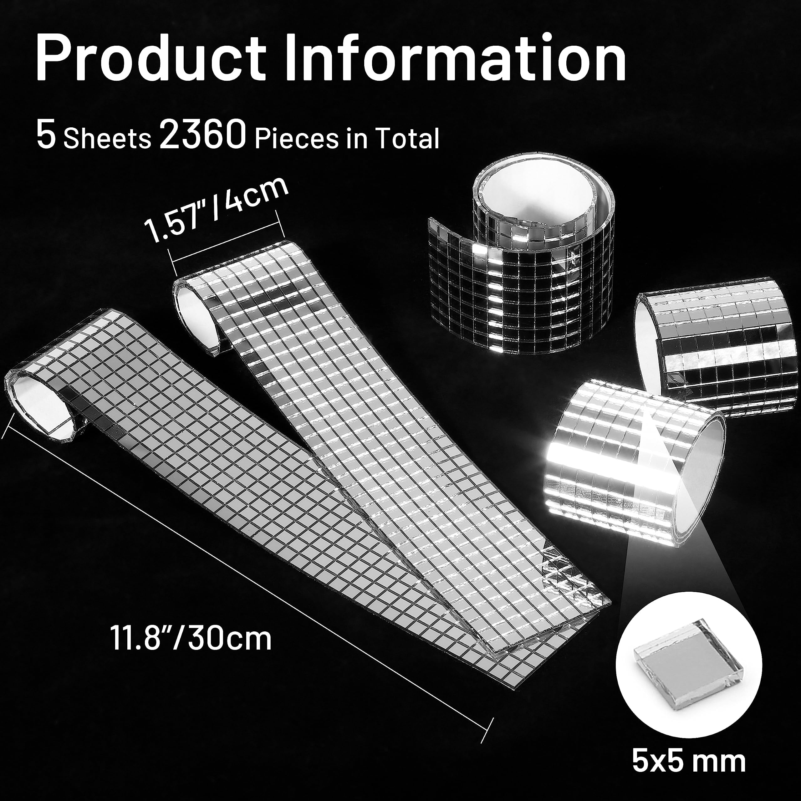 2360 Disco Tiles  5 X 5 Mm Self Adhesive Mirror Real Glass Ball For Crafts Diy Photo Frame Art Collage Interior Decoration (silver-gray)