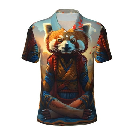 Balery Prairie Meditating Raccoon Printed Men’s Short Sleeve Polo Shirt Midweight Men s Shirt Golf Polo shirts -X-Large