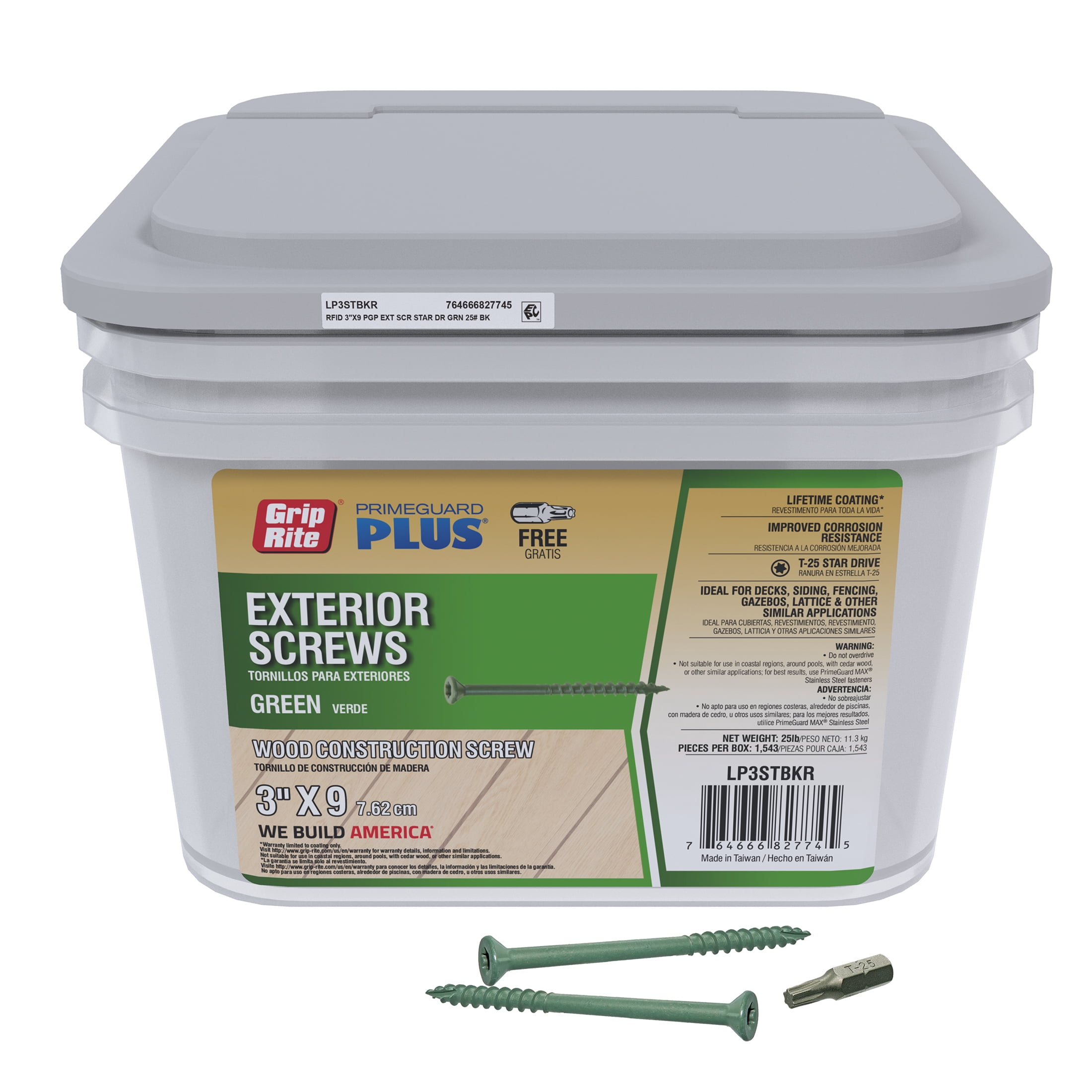 Grip-Rite PrimeGuard Plus #9 x 3 in. Green Wood to Wood Deck Screw 25 lb.