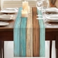 thumbnail image 3 of Table Runners 90 Inches Long Dress Scarves, Farmhouse Aqua Brown Farmhouse Coffee/Dining/Kitchen Table Runner for Living Room, Vintage Wooden Striped 13x90 Inch, 3 of 9