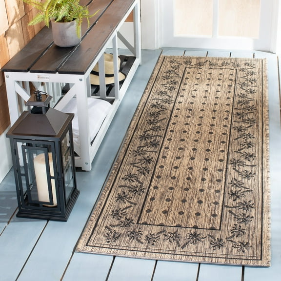SAFAVIEH Courtyard Charles Floral Indoor/Outdoor Runner Rug, Coffee/Black, 2'3" x 6'7"