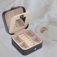 thumbnail image 4 of Caja organizadora de joyas portátil de cuero sintético, estuche de viaje para guardar pendientes y pulseras. Estilo F-Azul marino, 4 of 9