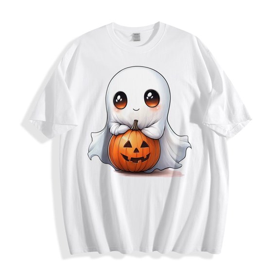 Danhjin Women's Halloween Print T-Shirts Short Sleeve Crew Neck Casual Pullover Tops Lightweight Loose Cute Graphic Fashion Shirts