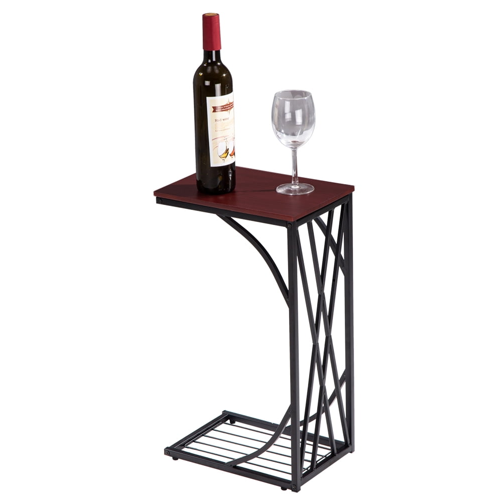 Lowestbest C Shaped Side Table, End Table, WalnutFinish Top Snack Tables for Living Room