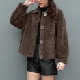 thumbnail image 3 of Women Plus Size Fuzzy Fleece Jacket Fall Casual Comfy Coat Lapel Button Long Sleeve Outerwear with Pockets New Coffee XL, 3 of 7