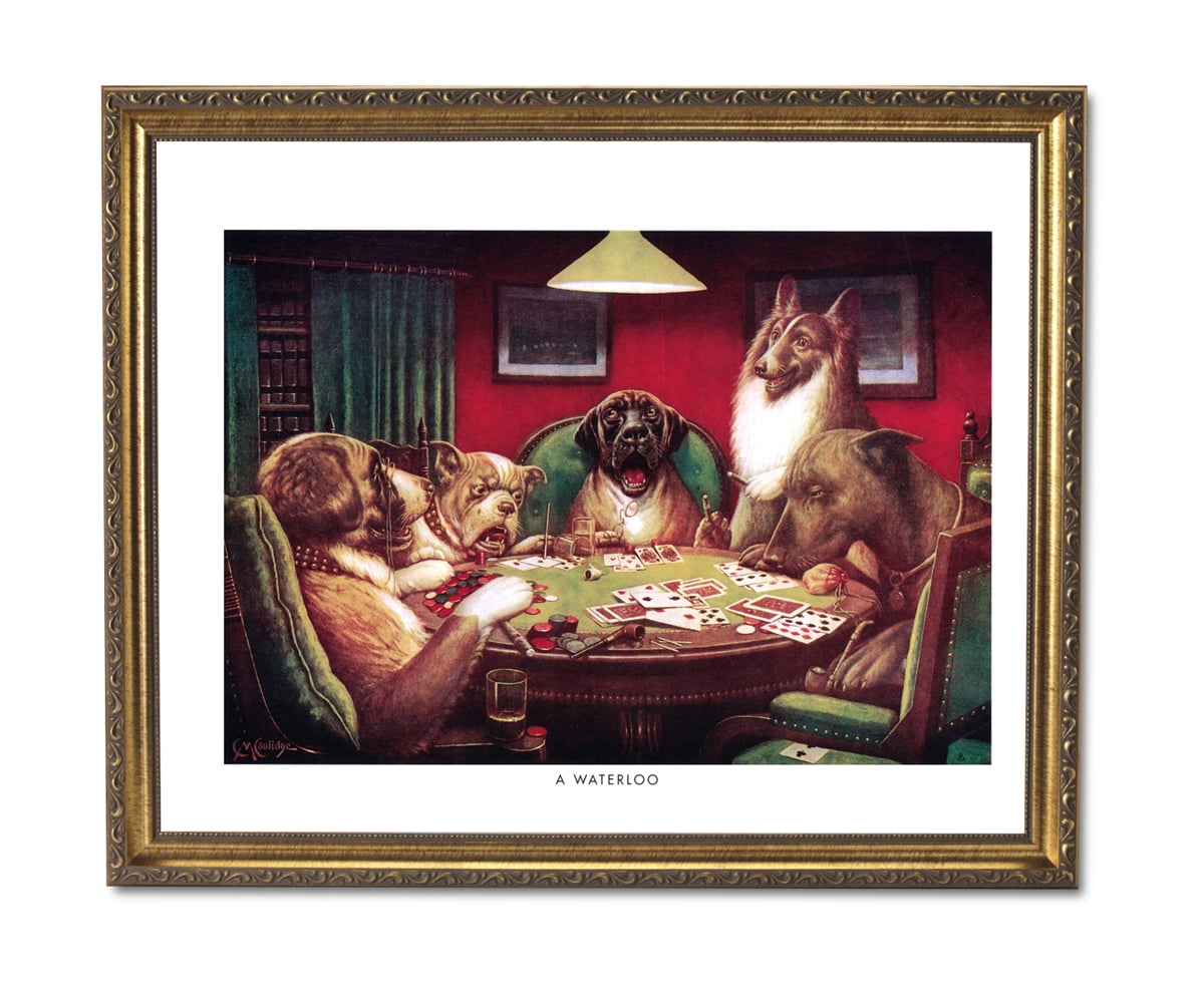 Dogs Playing Poker At Table #5 Wall Picture Gold Framed ...