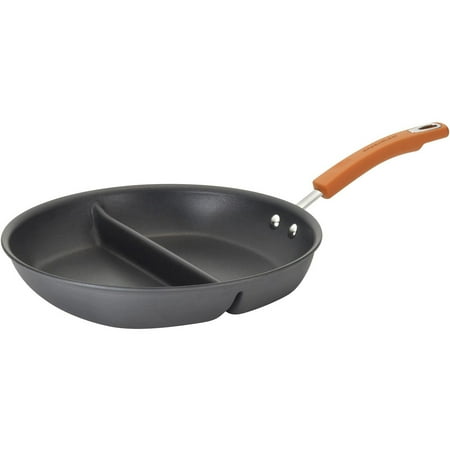 Rachael Ray Hard-Anodized Cookware 12.5" Divided Skillet with Orange Handles