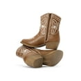 thumbnail image 5 of PatPat Girls Brown Cowboy Boots Size 4, Mid Calf Platform Horse Riding Shoes Embroidered Pointed Toe Cowboy Boots with Side Zipper, 5 of 7