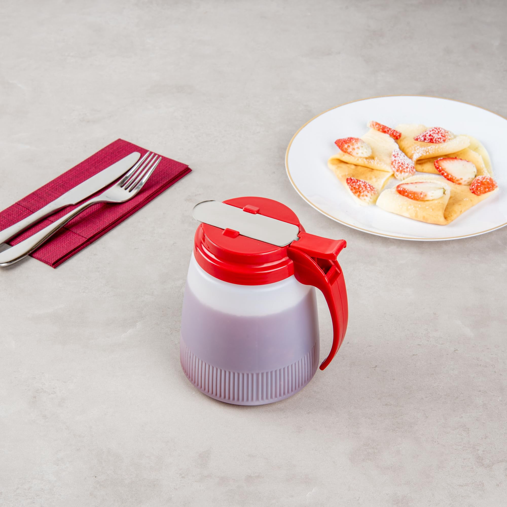 -chef 101 32 Ounce All Purpose Syrup Dispenser  1 Honey - Red Top Stainless Steel Slide Cover Plastic Pancake Bottle For Diners Restaurants Home