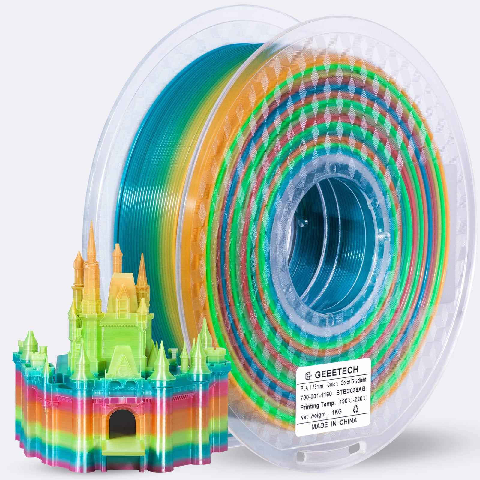GEEETECH 3D Printer PLA Filament 1.75mm Gradient Color 10kg Spool (22lbs),Dimensional Accuracy +/- 0.03mm