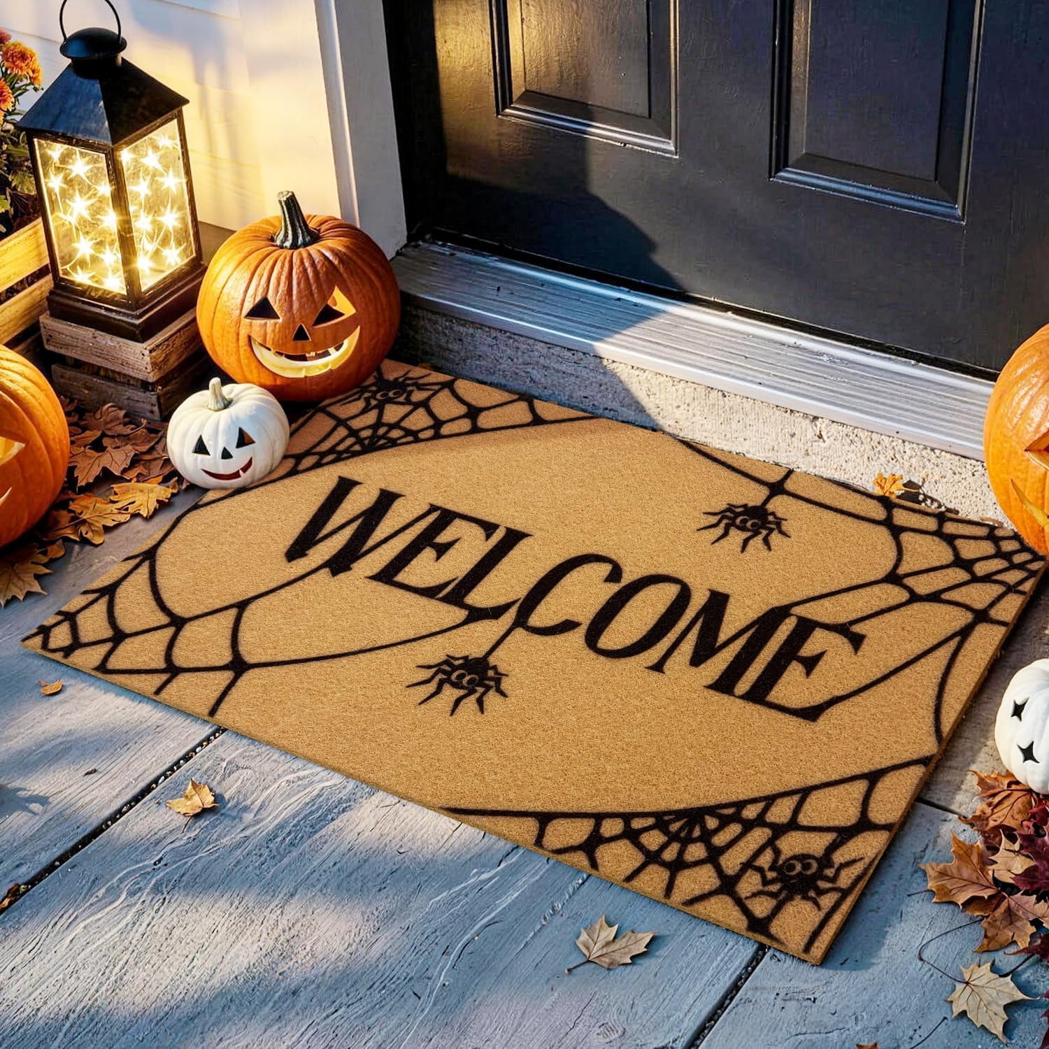 Halloween Door Mat Non Slip Front Welcome Mat Outdoor Indoor 17x30 Welcome Spider 1 5 x 2 6 (Rectangular)