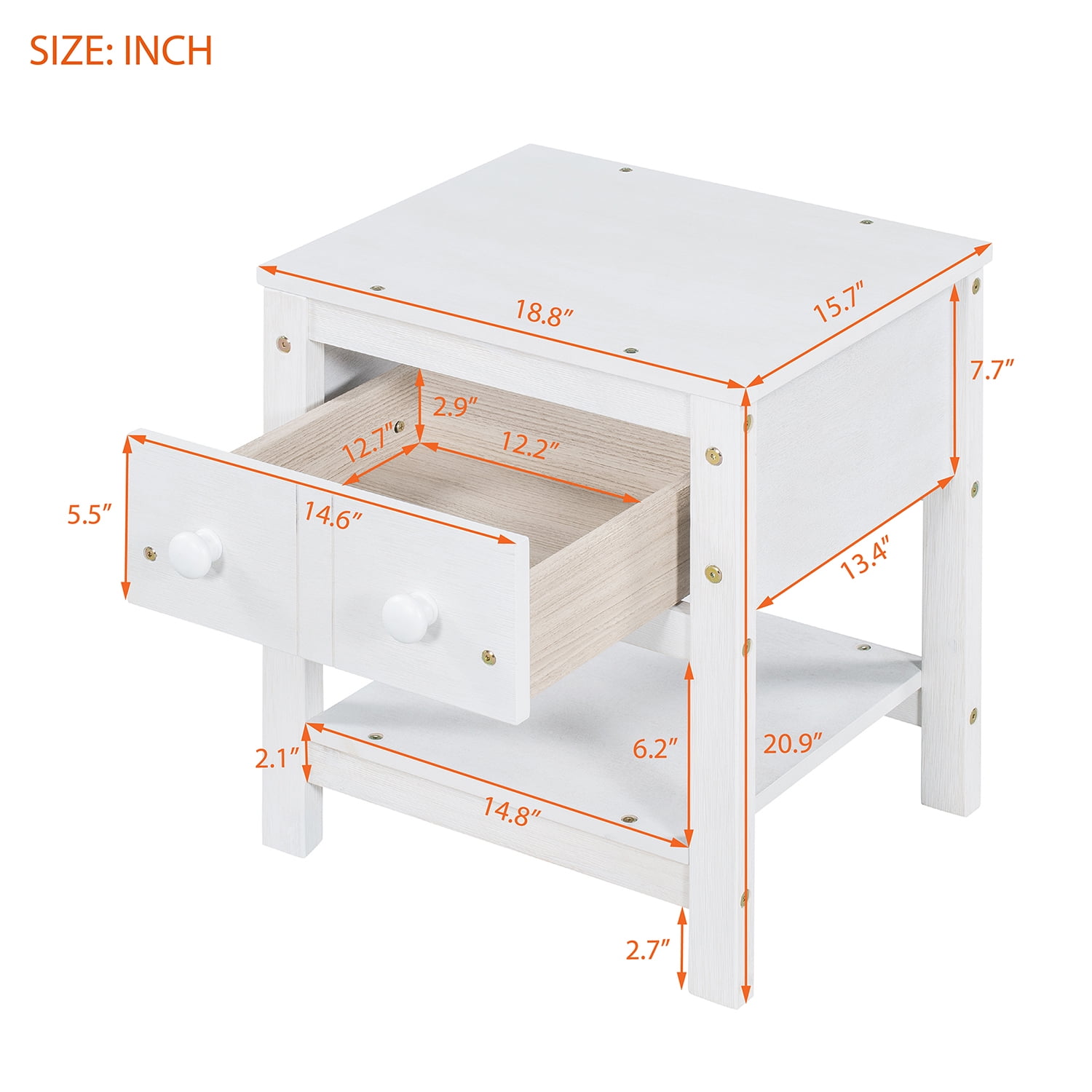 Resenkos Modern Set of 2 Nightstand with Drawer and Shelf, Bedroom Wood Bedside Table, Brushed White Resenkos Modern Set of 2 Nightstand with Drawer and Shelf, Bedroom Wood Bedside Table, Brushed White