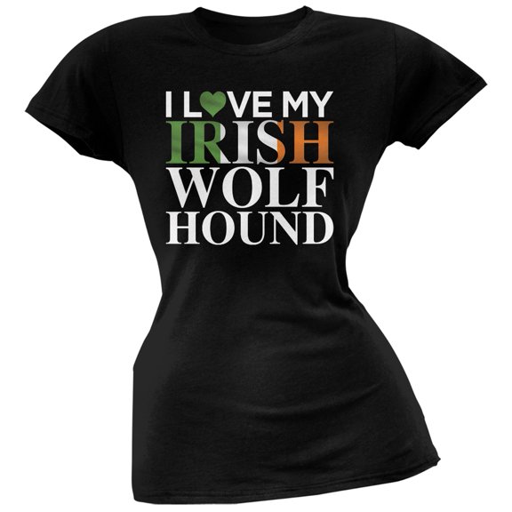 St. Patricks Day - I Love My Irish Wolfhound Black Soft Juniors T-Shirt - 2X-Large