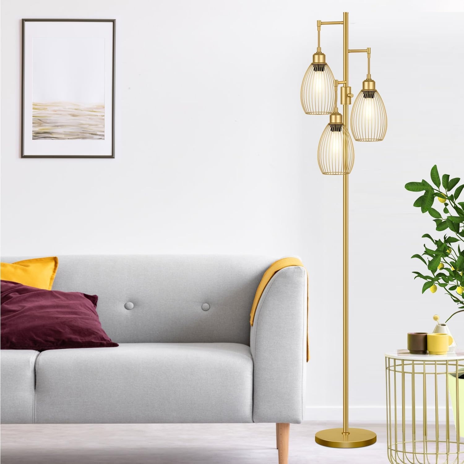 Dimmable Floor Lamp, Floor Lamp Standing Lamp with Tall Lamp for Living Room Bedroom Office Dining Room - Gold