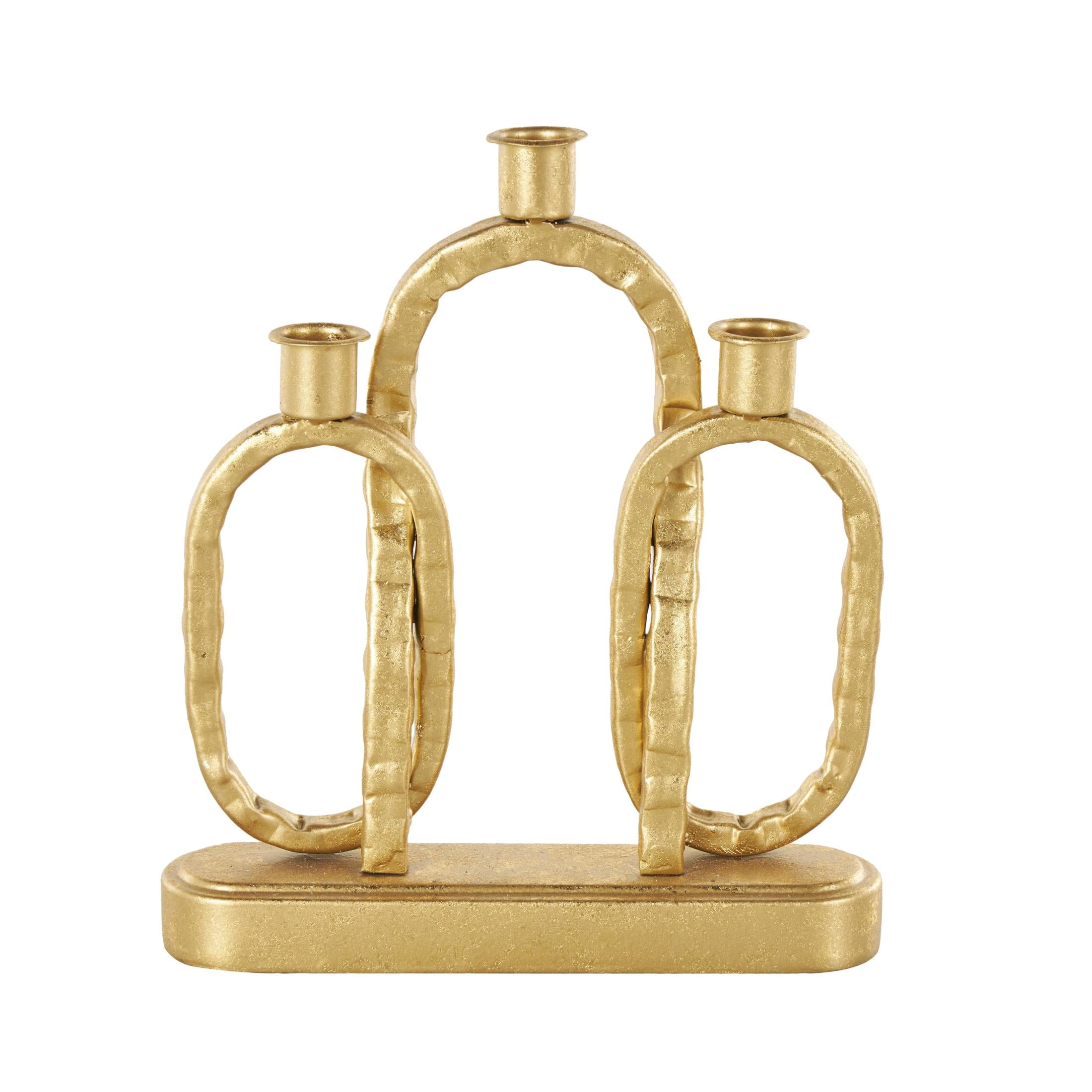DecMode 3 Candle Gold Metal Interlocked Chains Candle Holder with Rectangle Base