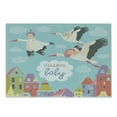 thumbnail image 1 of Party Cutting Board, Storks Flying over Town Delivering Cartoon City Announcement, Decorative Tempered Glass Cutting and Serving Board, Small Size, Multicolor, by Ambesonne, 1 of 1