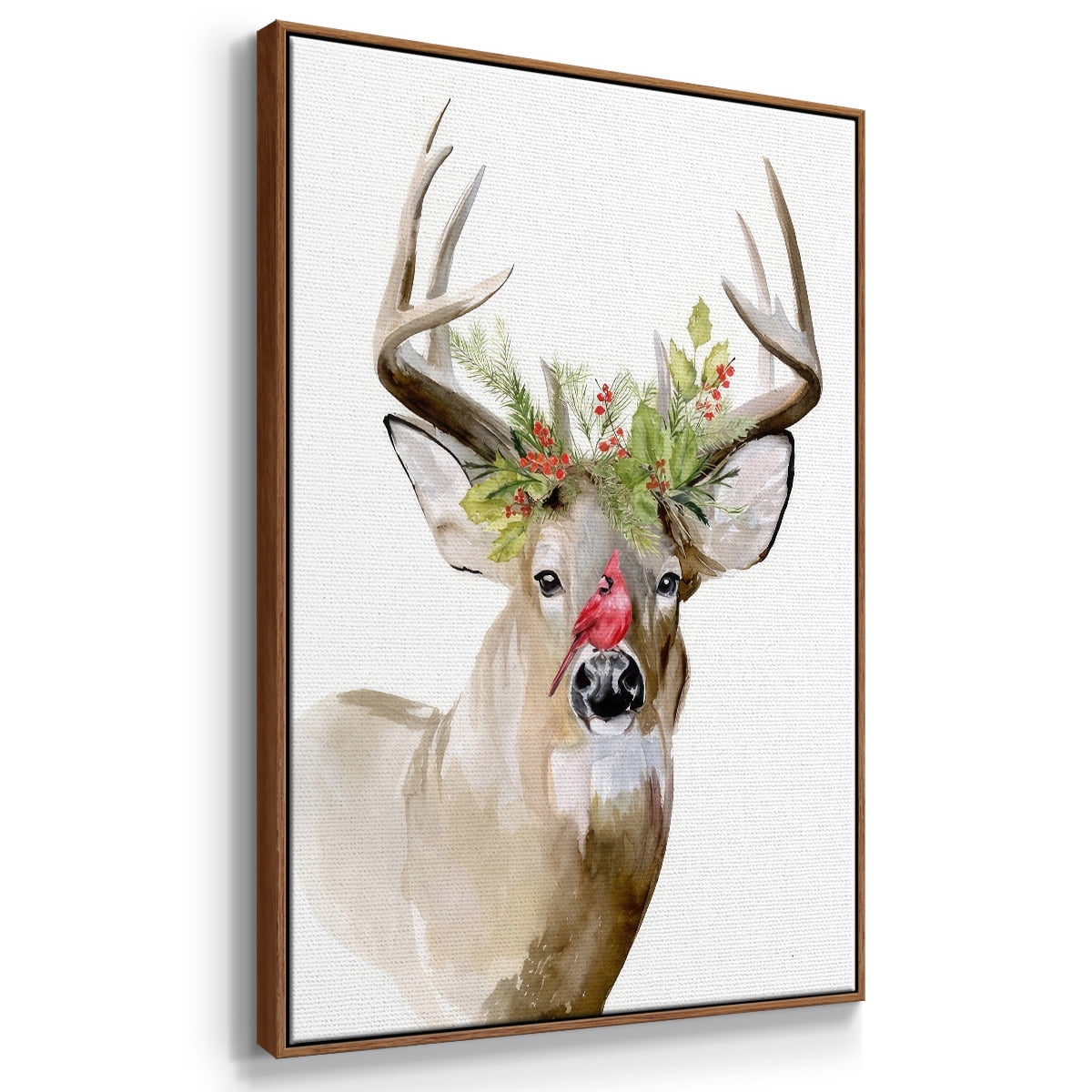 Holiday Deer II - Framed Gallery Wrapped Holiday Canvas - 25 x 37 - Rosewood Frame