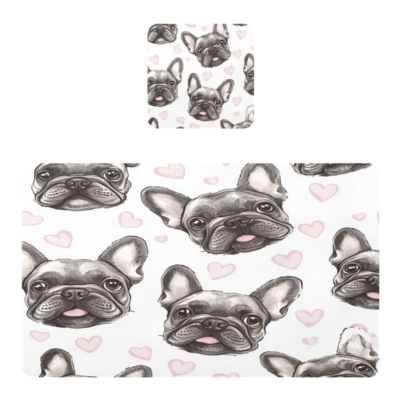 Wobogo Adorable French Bulldog Faces Pattern Placemats Coasters Set of 1 Heat-resistant Non-slip Easy to Clean Square Dinner Plate Mat