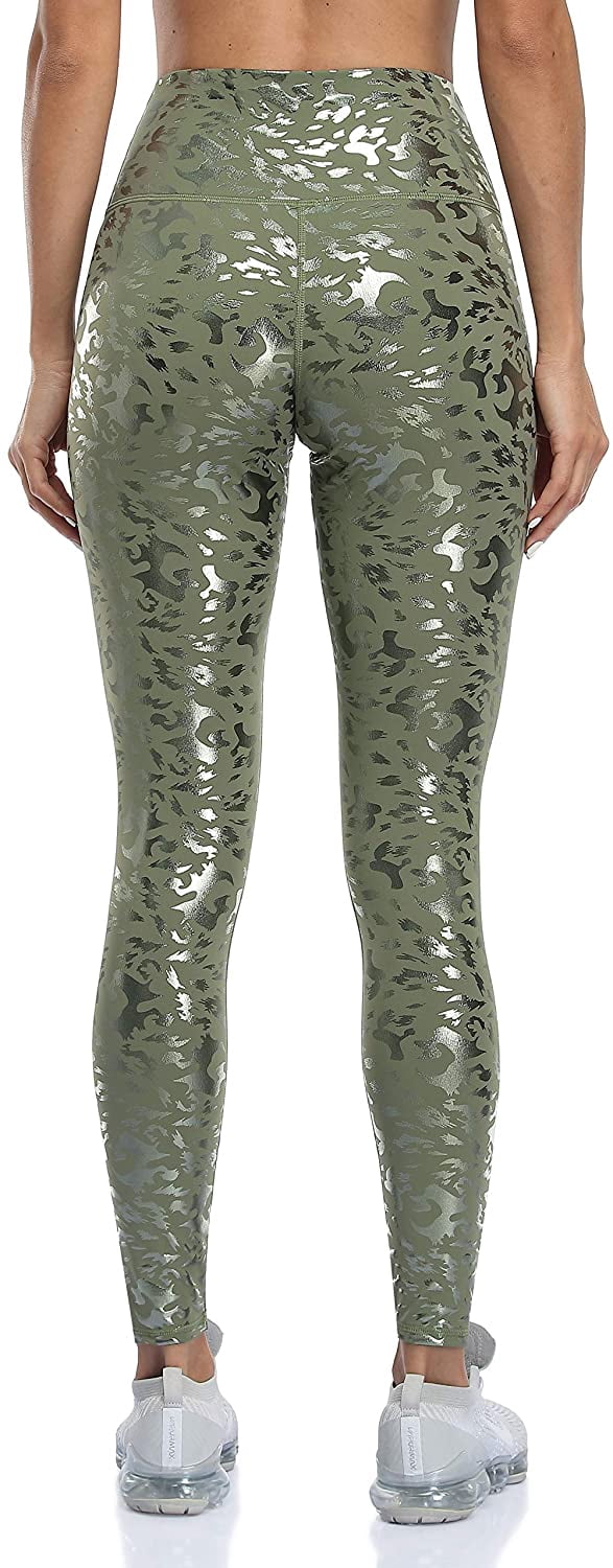 Women Faux Leather Leggings Leopard Print Liquid Shine Tummy Control Athletic Yoga Pants