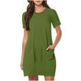 thumbnail image 2 of Danhjin Summer Dresses for Women Fashion Short Sleeve T Shirt Dress Solid Color Loose Cre W Neck Mini Dresses with Pockets Beach Vacation Clothes, 2 of 5