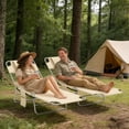 thumbnail image 6 of 2-Pack Folding Sun Lounger Chairs, Beige & Silver, 5-Position Adjustable Backrest with Carry Strap, 6 of 7