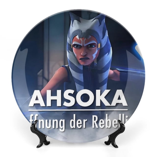 Ahsoka Tano Plato decorativo de porcelana fina (bone china), plato decorativo de cerámica para hogar, oficina, soporte de pared, platos decorativos para dormitorio - 6 pulgadas (15 cm)
