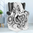 thumbnail image 4 of Octopus Soft Flannel Fleece Throw Blanket, Illustration of Octopus in a Woodblock Style Monochromic Artwork, Cozy Plush for Indoor and Outdoor Use, 60" x 80", Brown White, by Ambesonne, 4 of 5