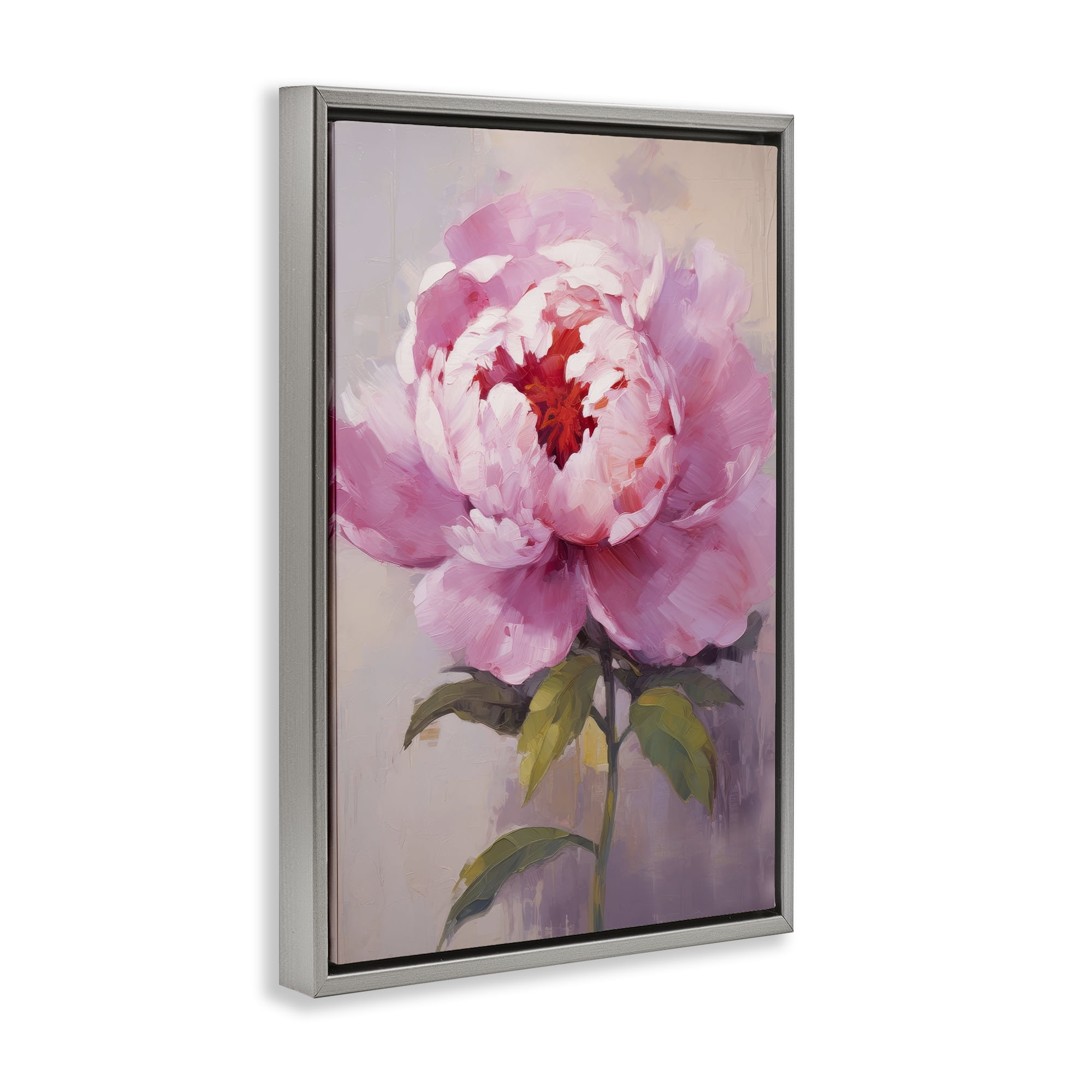 Stupell Industries Blush Pink Peony Botanical & Floral Painting Gray Floater Framed Art Print Wall Art, 21 x 31