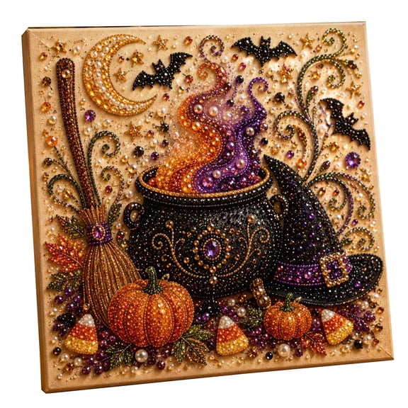 Halloween Diamond Art Pearl Painting Kit, DIY Pearl Art Painting, Halloween Wreath Pearl Diamond Painting Kits, Handmade Gem Dot Picture Craft for Home Wall Decor Pumpkin Wreath7.86*7.86in