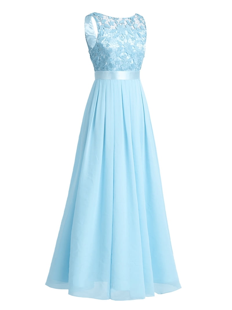 YONGHS Womens Vintage Sleeveless Lace Chiffon Long Dress Wedding Bridesmaid  Evening Party Dress Sky Blue 16 - Walmart.com