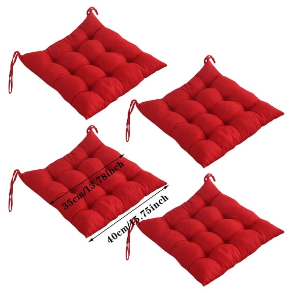 Set of 4 Red Chair Pads Indoor Outdoor Seat Cushions with Ties, Thick Soft Seat Cushion for Kitchen Dining Chairs, Comfort Pillows for Home Car and Workspace Use