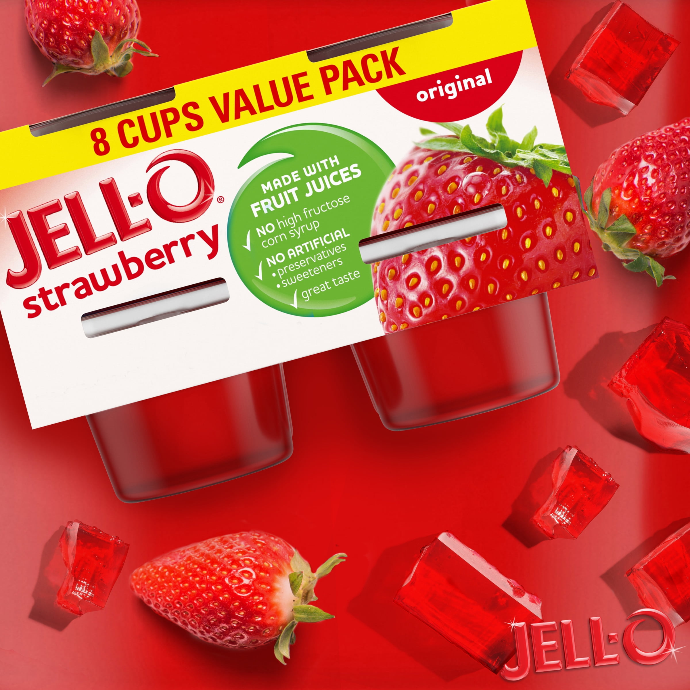 Jell O Original Strawberry Ready To Eat Gelatin Snacks Value Pack 8 Ct Cups Walmart Com Walmart Com