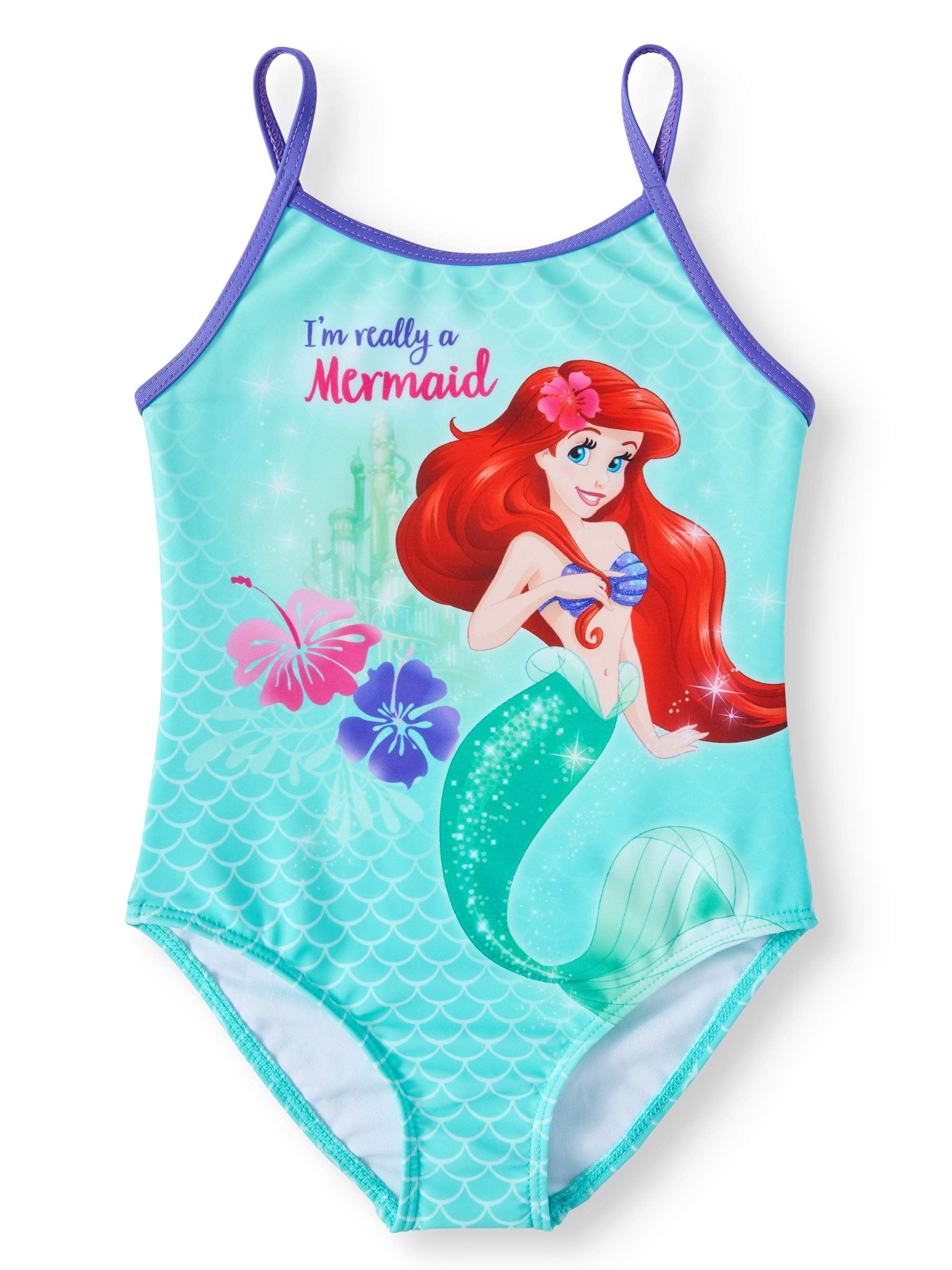 NEW Disney Ariel Little Mermaid Girls Reversible One Piece Swimsuit Sz XXS 2/3 