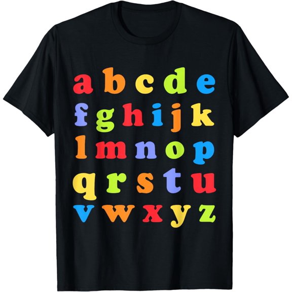 Alphabet Lowercase ABC Letter Teachers Kids Back to School T-Shirt men and women can wear, black, white, gifts