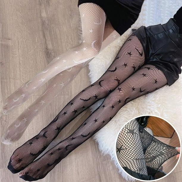 Lolita femmes Sexy Resille JK bas collants noir toile lune motif collants dames bas gros lastique femmes JK collants