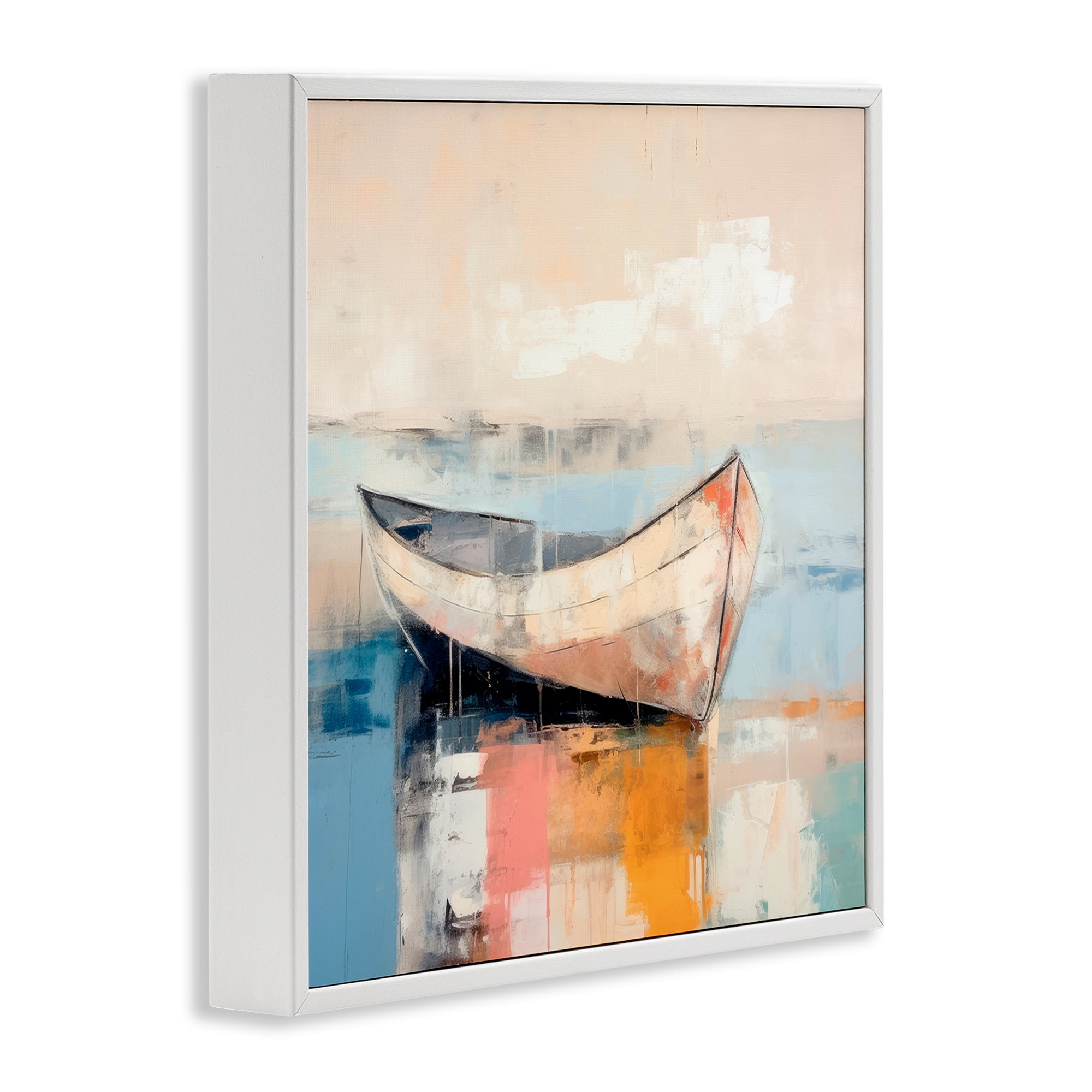 Stupell Industries Sunlit Boat Reflection Transportation Painting White Framed Art Print Wall Art, 17 x 17